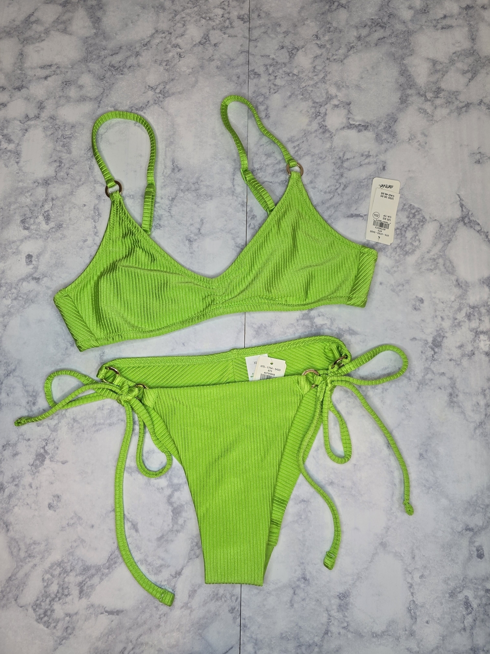 Aerie Green Shine Rib Bikini Set XS Cheekier Beach Babe Voop